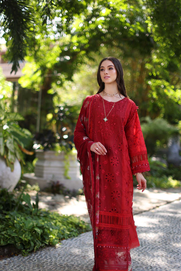 Noor by Saadia Asad | Luxury Chikankari Lawn24 | D2-B Red -  Noor by Saadia Asad Luxury - Original Designer Dress - House of Maryam