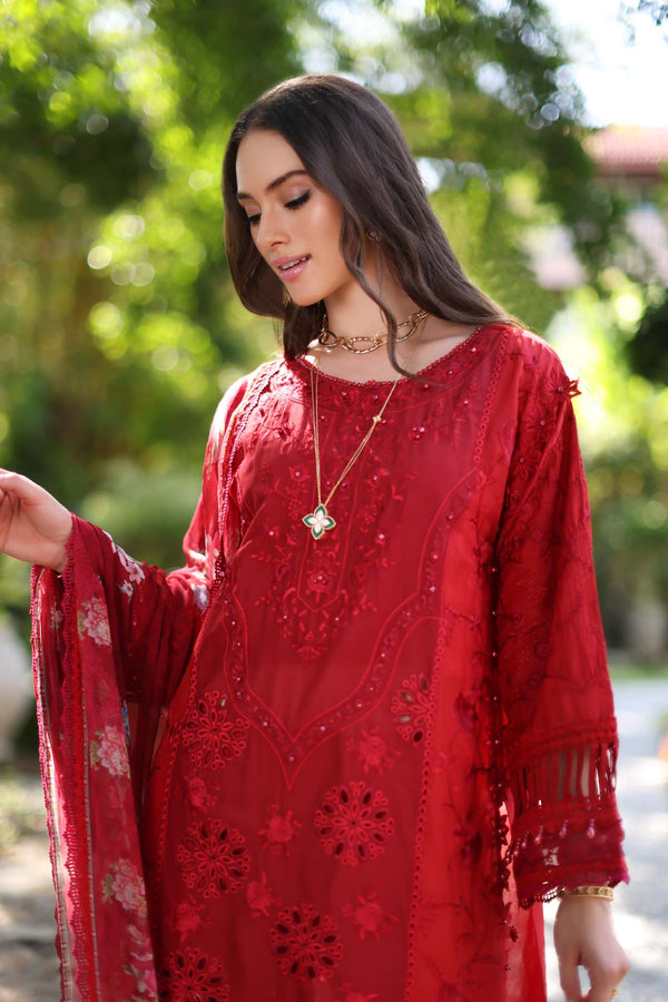 Noor by Saadia Asad | Luxury Chikankari Lawn24 | D2-B Red -  Noor by Saadia Asad Luxury - Original Designer Dress - House of Maryam