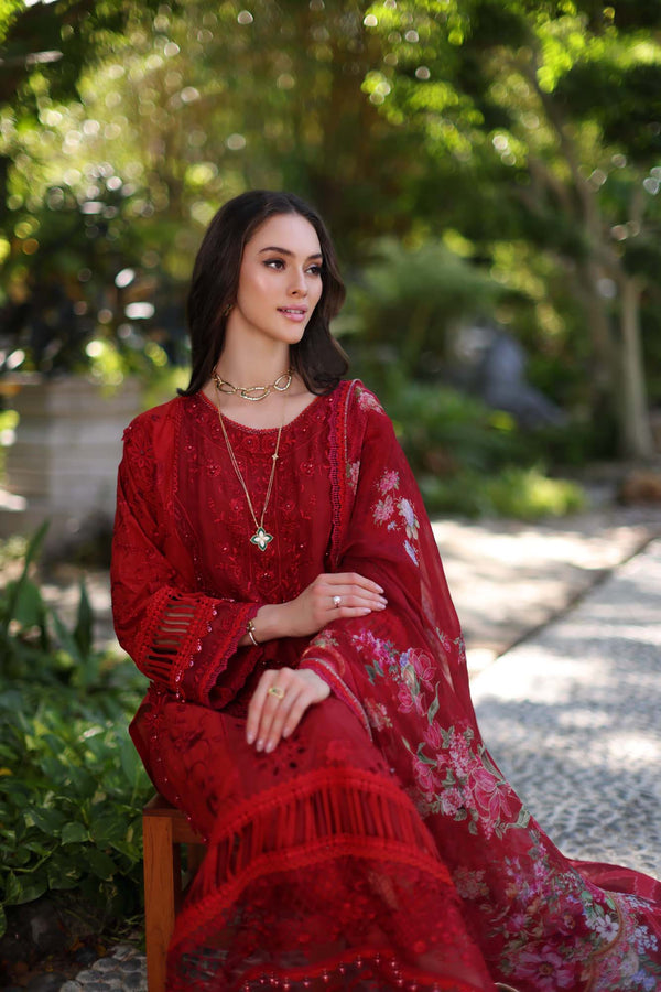 Noor by Saadia Asad | Luxury Chikankari Lawn24 | D2-B Red -  Noor by Saadia Asad Luxury - Original Designer Dress - House of Maryam