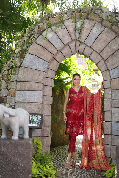 Noor by Saadia Asad | Luxury Chikankari Lawn24 | D12-A Red Chevron -  Noor by Saadia Asad Luxury - Original Designer Dress - House of Maryam