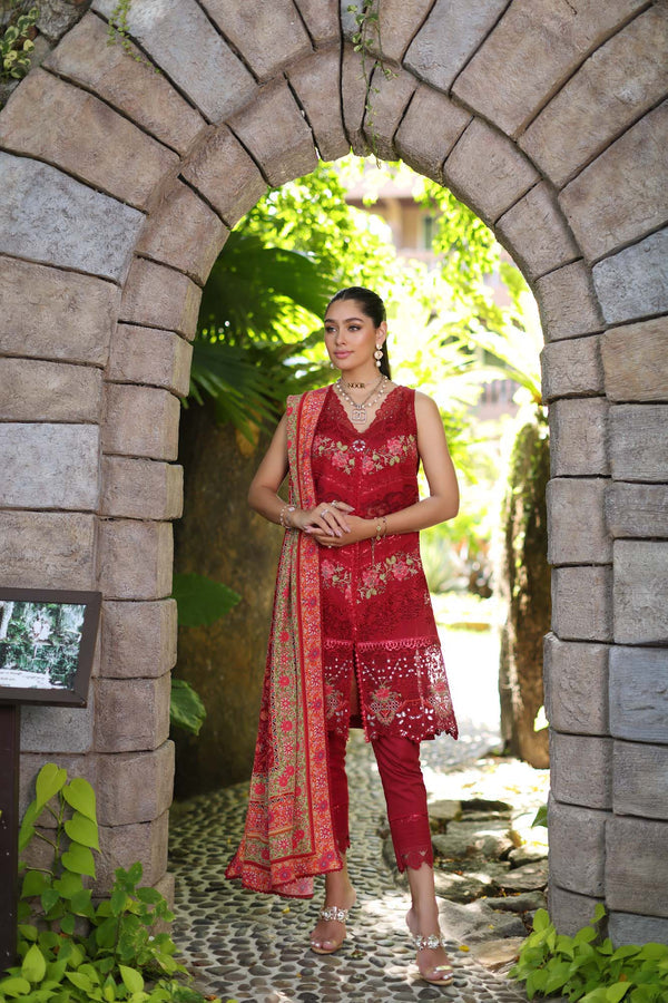 Noor by Saadia Asad | Luxury Chikankari Lawn24 | D12-A Red Chevron -  Noor by Saadia Asad Luxury - Original Designer Dress - House of Maryam