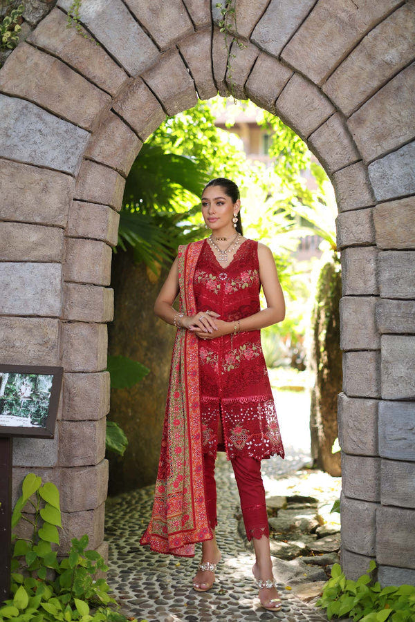 Noor by Saadia Asad | Luxury Chikankari Lawn24 | D12-A Red Chevron -  Noor by Saadia Asad Luxury - Original Designer Dress - House of Maryam