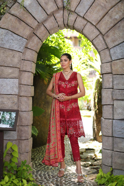 Noor by Saadia Asad | Luxury Chikankari Lawn24 | D12-A Red Chevron -  Noor by Saadia Asad Luxury - Original Designer Dress - House of Maryam