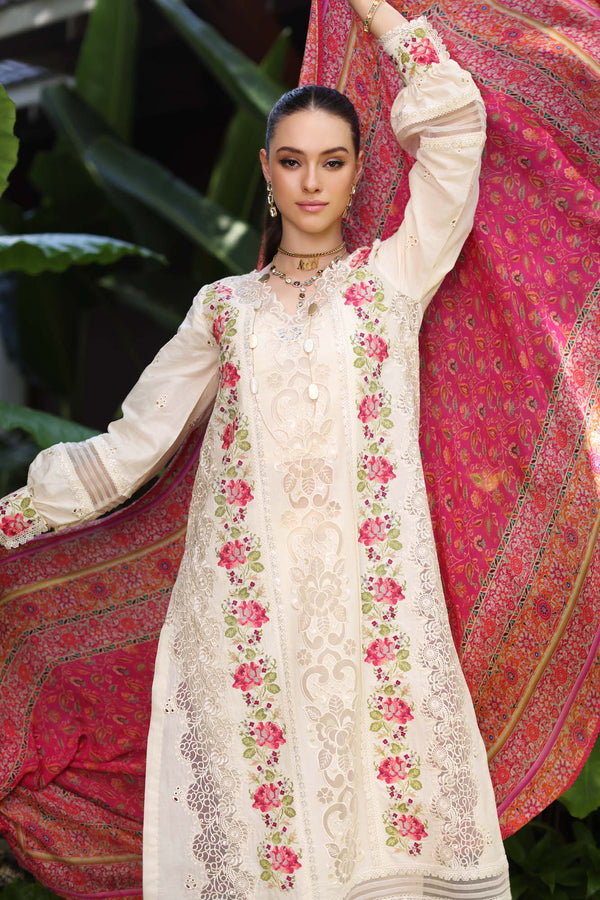 Noor by Saadia Asad | Luxury Chikankari Lawn24 | D12-B Cream Laser -  Noor by Saadia Asad Luxury - Original Designer Dress - House of Maryam