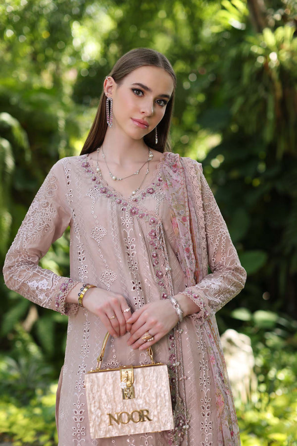 Noor by Saadia Asad | Luxury Chikankari Lawn24 | D3-A Mink Schifli by Designer Noor by Saadia Asad - House of Maryam - Pakistani Designer Ethnic Wear in {{ shop.shopifyCountryName }}