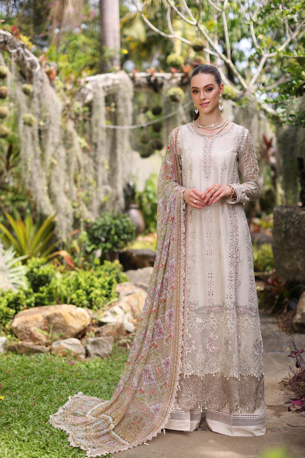 Noor by Saadia Asad | Luxury Chikankari Lawn24 | D3-B Beige Schifli -  Noor by Saadia Asad Luxury - Original Designer Dress - House of Maryam