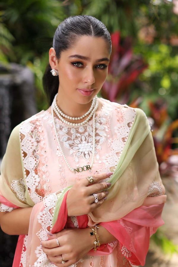 Noor by Saadia Asad | Luxury Chikankari Lawn24 | D7-B Peach Tkm -  Noor by Saadia Asad Luxury - Original Designer Dress - House of Maryam