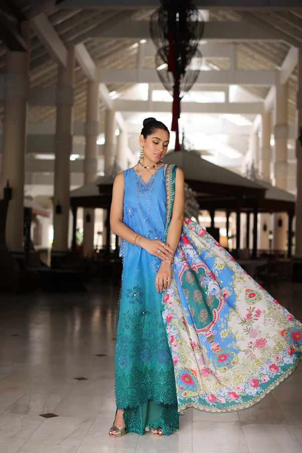 Noor by Saadia Asad | Luxury Chikankari Lawn24 | D5-B Blue Ombre -  Noor by Saadia Asad Luxury - Original Designer Dress - House of Maryam