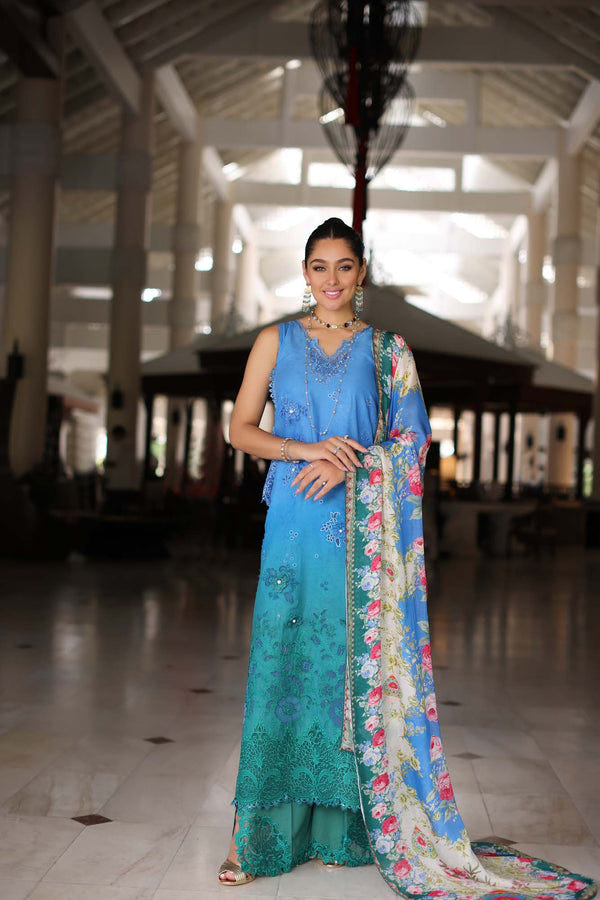 Noor by Saadia Asad | Luxury Chikankari Lawn24 | D5-B Blue Ombre -  Noor by Saadia Asad Luxury - Original Designer Dress - House of Maryam