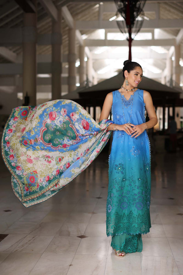 Noor by Saadia Asad | Luxury Chikankari Lawn24 | D5-B Blue Ombre -  Noor by Saadia Asad Luxury - Original Designer Dress - House of Maryam