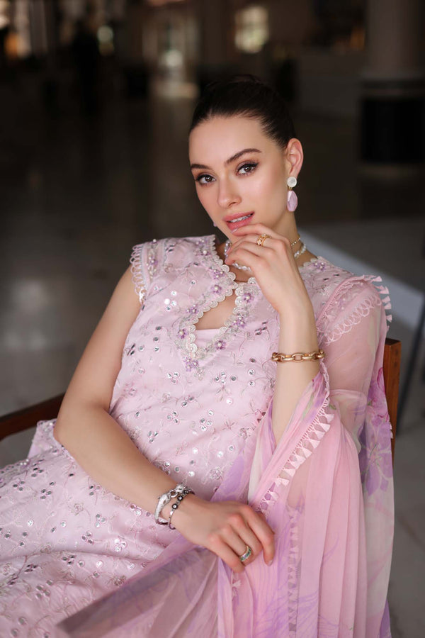 Noor by Saadia Asad | Luxury Chikankari Lawn24 | D11-A Pink Schifli -  Noor by Saadia Asad Luxury - Original Designer Dress - House of Maryam