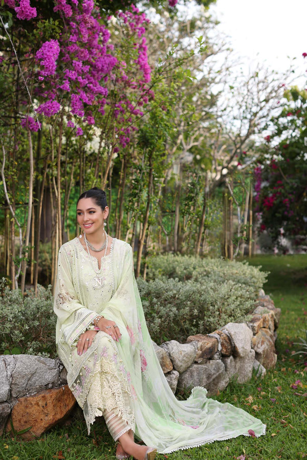 Noor by Saadia Asad | Luxury Chikankari Lawn24 | D11-B Mint Schifli by Designer Noor by Saadia Asad - House of Maryam - Pakistani Designer Ethnic Wear in {{ shop.shopifyCountryName }}