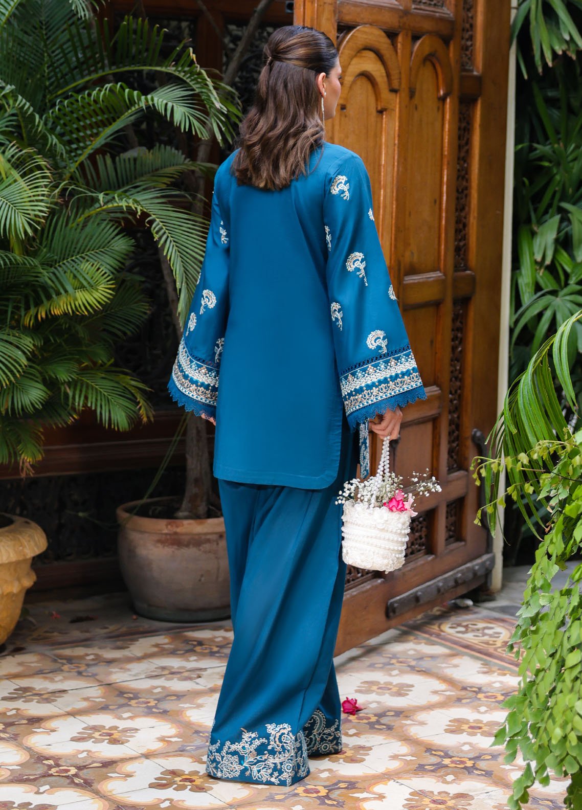 Sahane | Lovent Embroidered Pret 25 | ME23001 Euphoria-Brand:Sahane-Type:Ladies Clothes-Teal Blue-Lawn-House of Maryam- Buy in UK, USA