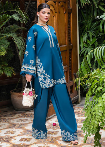 Sahane | Lovent Embroidered Pret 25 | ME23001 Euphoria-Brand:Sahane-Type:Ladies Clothes-Teal Blue-Lawn-House of Maryam- Buy in UK, USA
