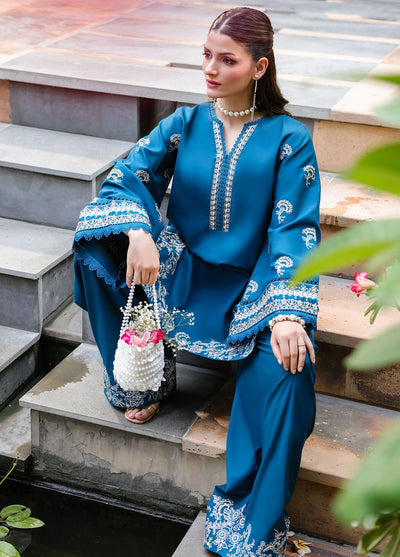 Sahane | Lovent Embroidered Pret 25 | ME23001 Euphoria-Brand:Sahane-Type:Ladies Clothes-Teal Blue-Lawn-House of Maryam- Buy in UK, USA