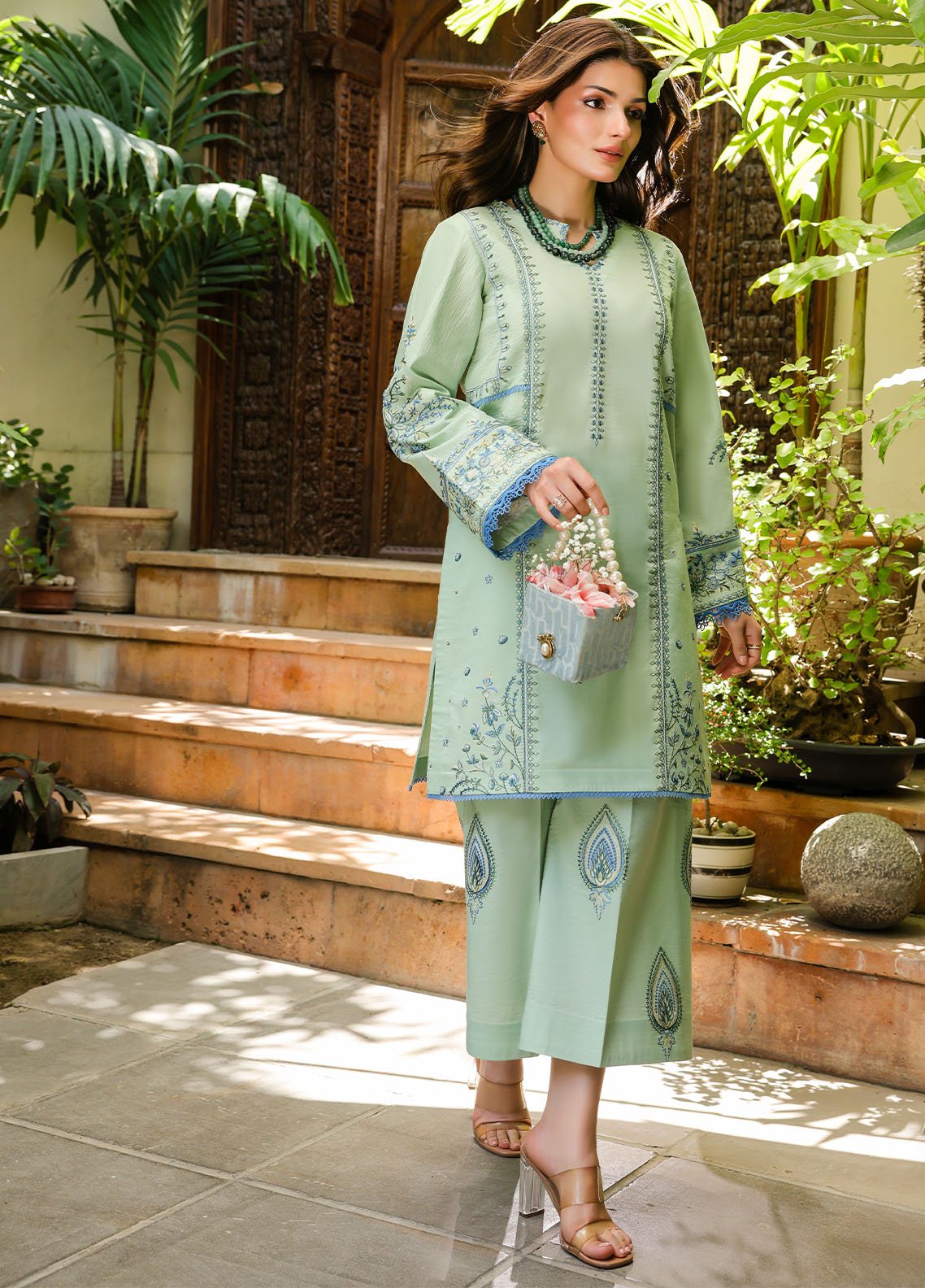 Sahane | Lovent Embroidered Pret 25 | ME23003 Zoe-Brand:Sahane-Type:Ladies Clothes-Sea Green-Lawn-House of Maryam- Buy in UK, USA