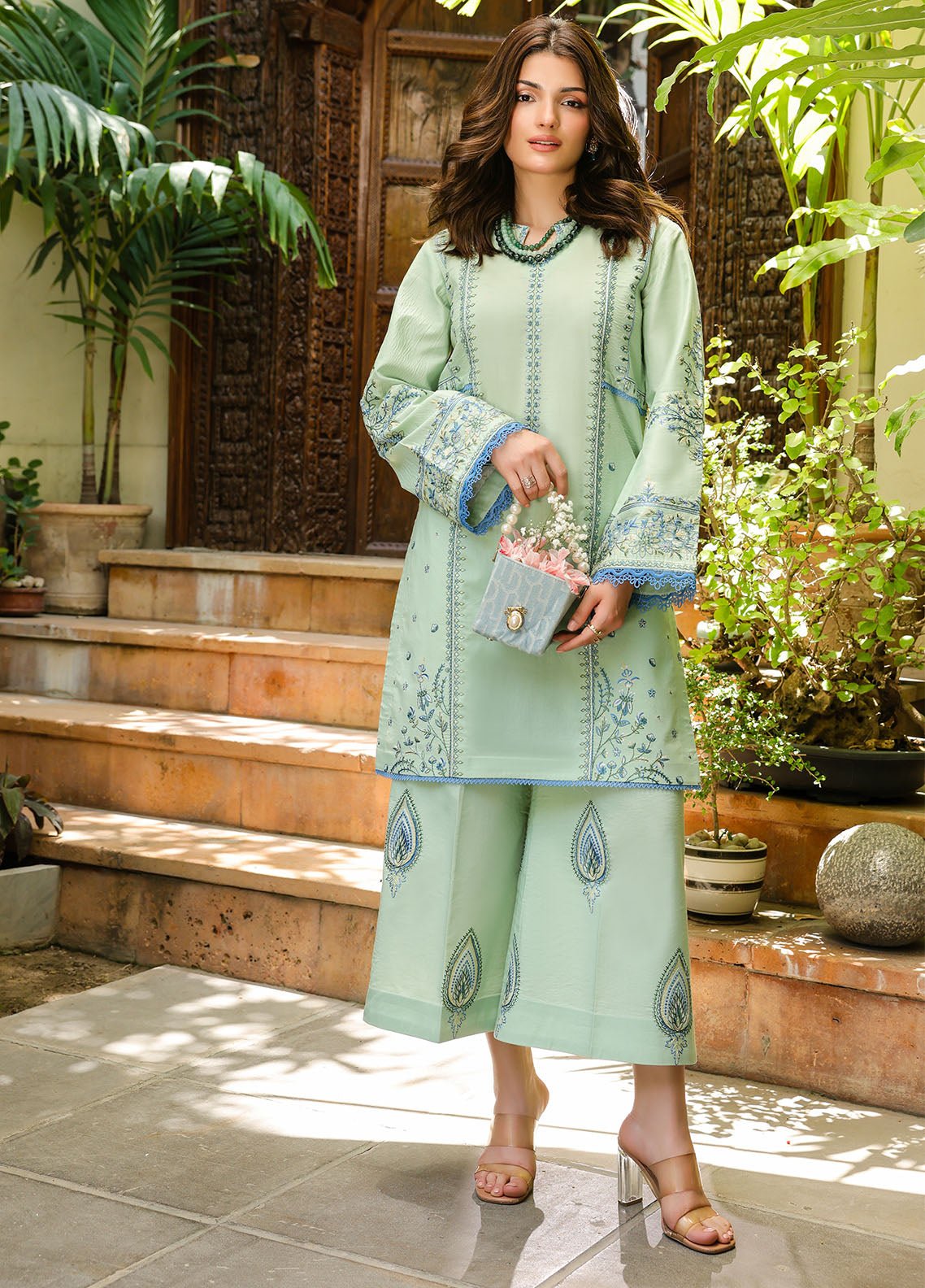 Sahane | Lovent Embroidered Pret 25 | ME23003 Zoe-Brand:Sahane-Type:Ladies Clothes-Sea Green-Lawn-House of Maryam- Buy in UK, USA