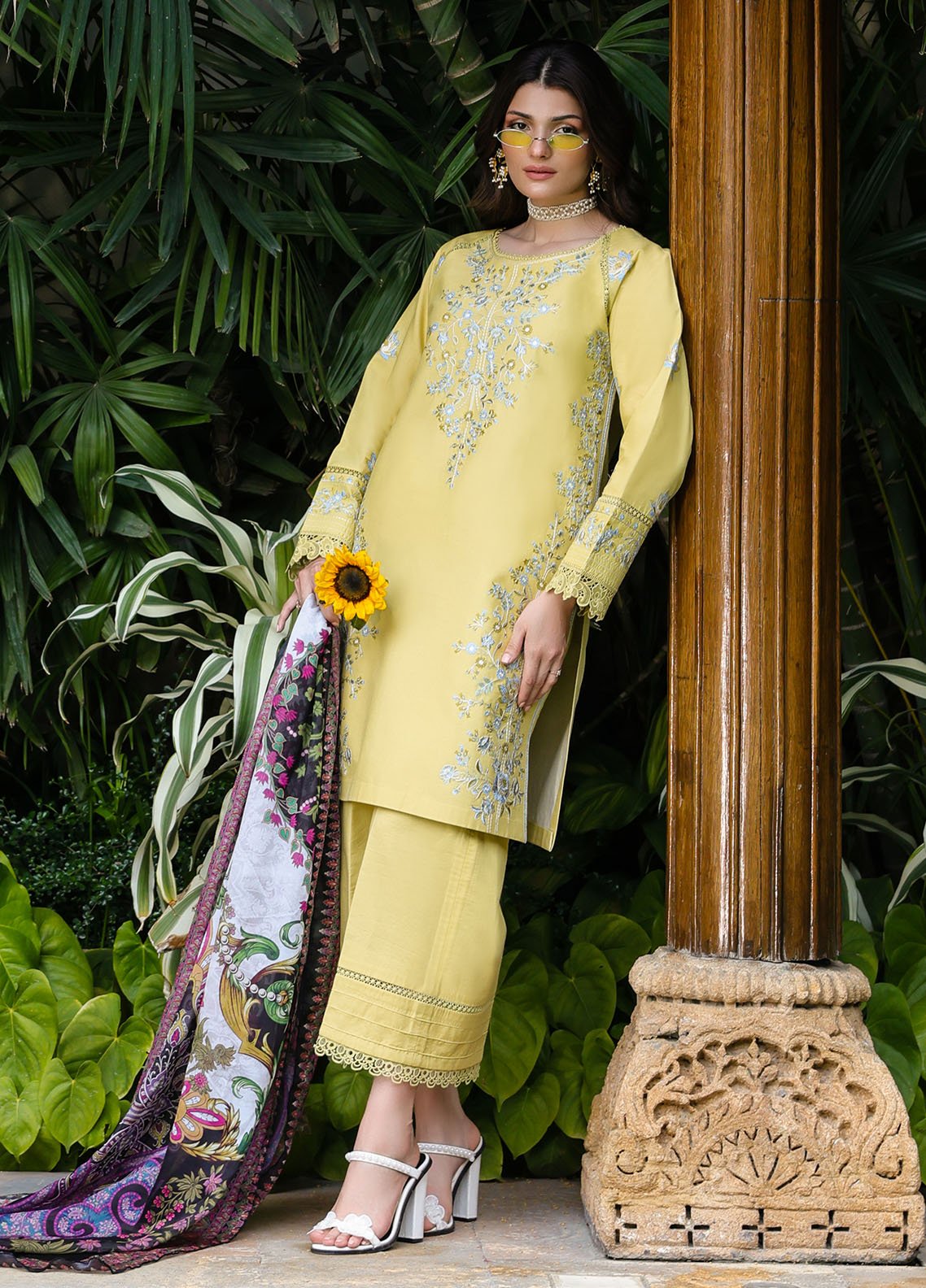 Sahane | Lovent Embroidered Pret 25 | ME23006 Corina-Brand:Sahane-Type:Ladies Clothes-Lime Yellow-Lawn-House of Maryam- Buy in UK, USA