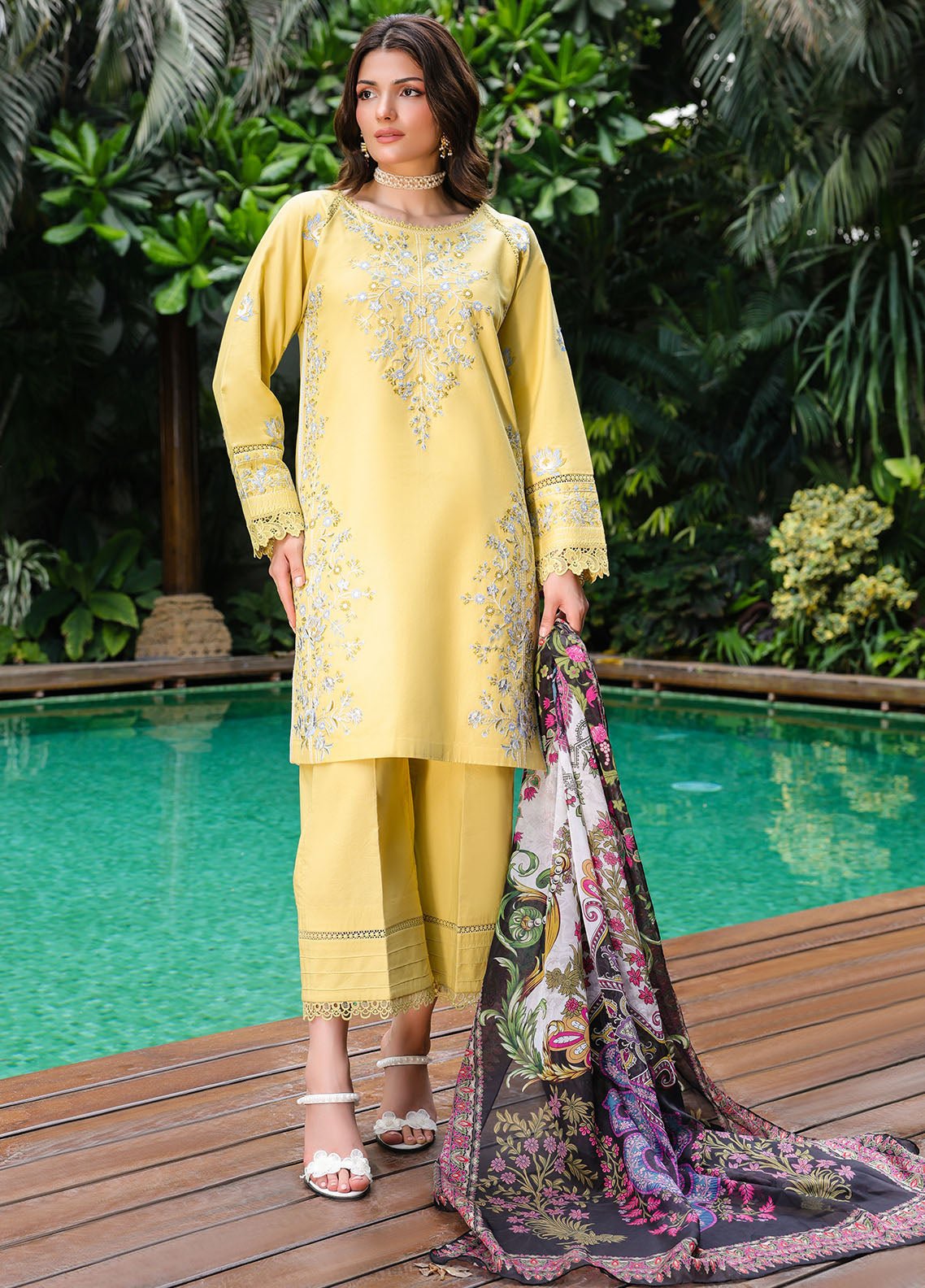 Sahane | Lovent Embroidered Pret 25 | ME23006 Corina-Brand:Sahane-Type:Ladies Clothes-Lime Yellow-Lawn-House of Maryam- Buy in UK, USA