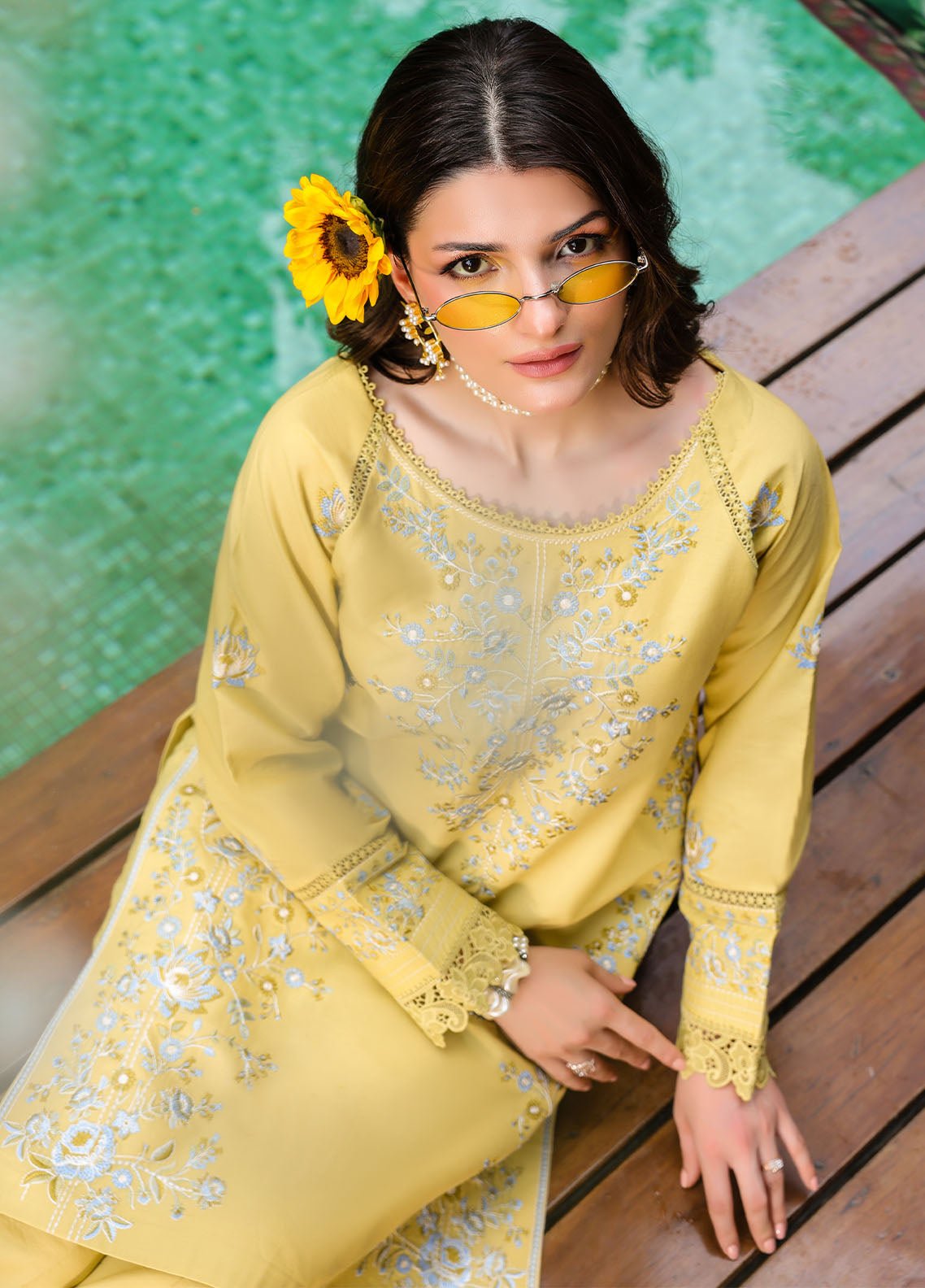 Sahane | Lovent Embroidered Pret 25 | ME23006 Corina-Brand:Sahane-Type:Ladies Clothes-Lime Yellow-Lawn-House of Maryam- Buy in UK, USA
