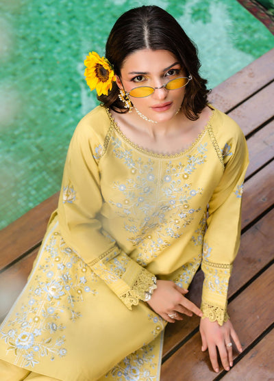 Sahane | Lovent Embroidered Pret 25 | ME23006 Corina-Brand:Sahane-Type:Ladies Clothes-Lime Yellow-Lawn-House of Maryam- Buy in UK, USA
