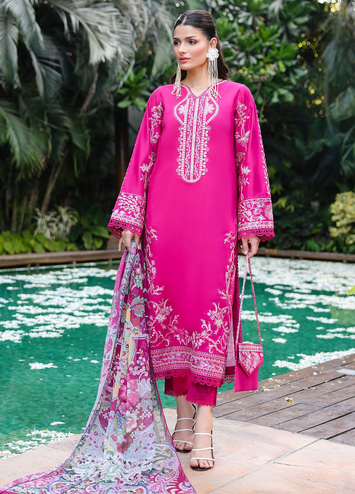 Sahane | Lovent Embroidered Pret 25 | ME23007 Seraph-Brand:Sahane-Type:Ladies Clothes-Hot Pink-Lawn-House of Maryam- Buy in UK, USA