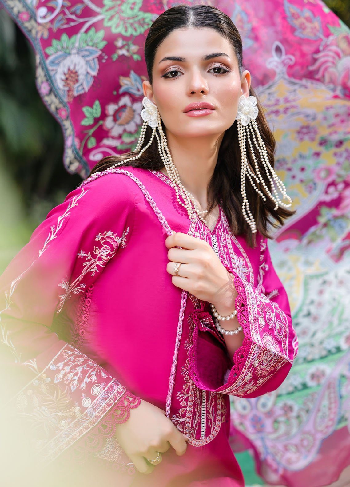 Sahane | Lovent Embroidered Pret 25 | ME23007 Seraph-Brand:Sahane-Type:Ladies Clothes-Hot Pink-Lawn-House of Maryam- Buy in UK, USA