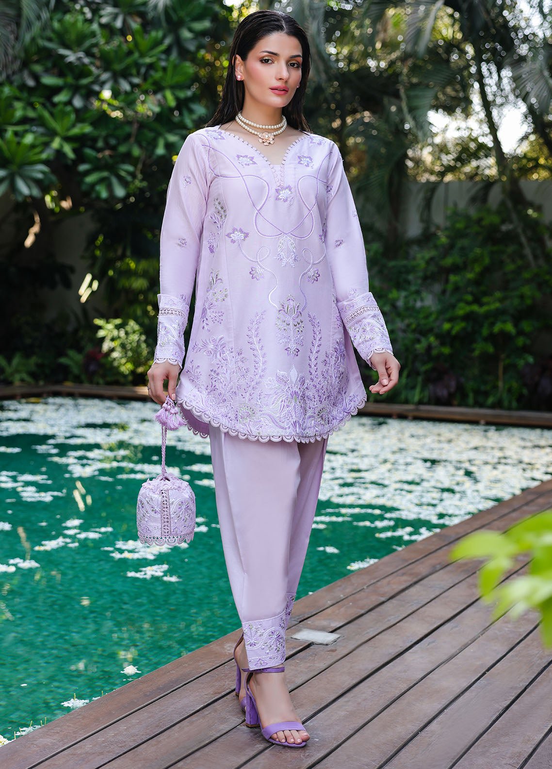 Sahane | Lovent Embroidered Pret 25 | ME23008 Lily-Brand:Sahane-Type:Ladies Clothes-Light Lavender-Lawn-House of Maryam- Buy in UK, USA