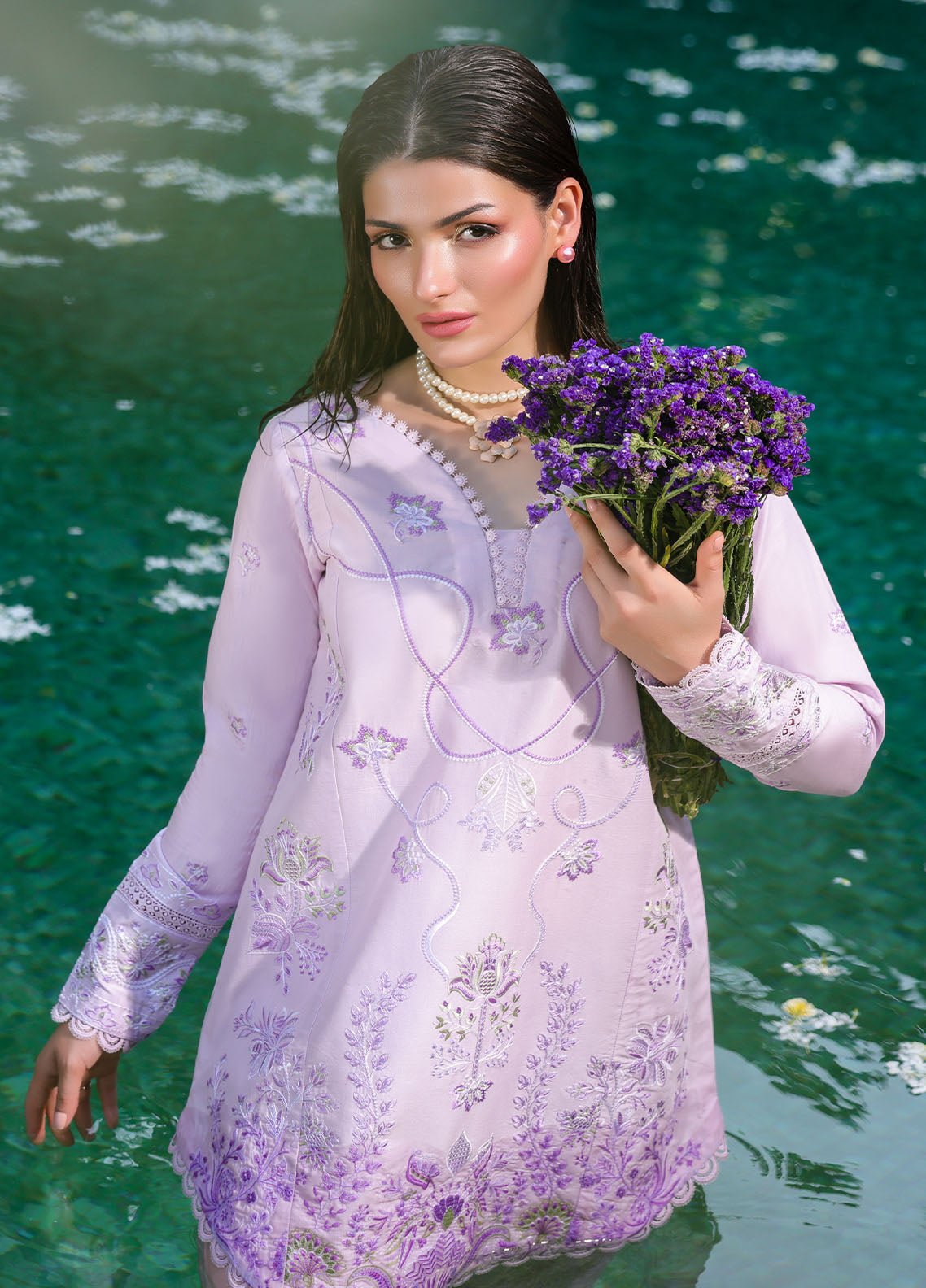 Sahane | Lovent Embroidered Pret 25 | ME23008 Lily-Brand:Sahane-Type:Ladies Clothes-Light Lavender-Lawn-House of Maryam- Buy in UK, USA