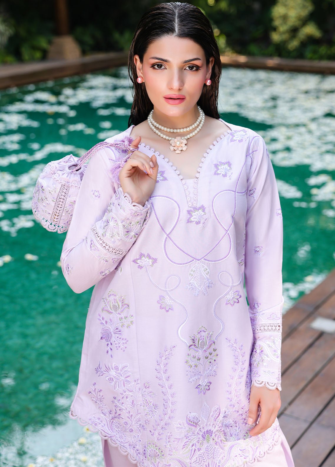 Sahane | Lovent Embroidered Pret 25 | ME23008 Lily-Brand:Sahane-Type:Ladies Clothes-Light Lavender-Lawn-House of Maryam- Buy in UK, USA