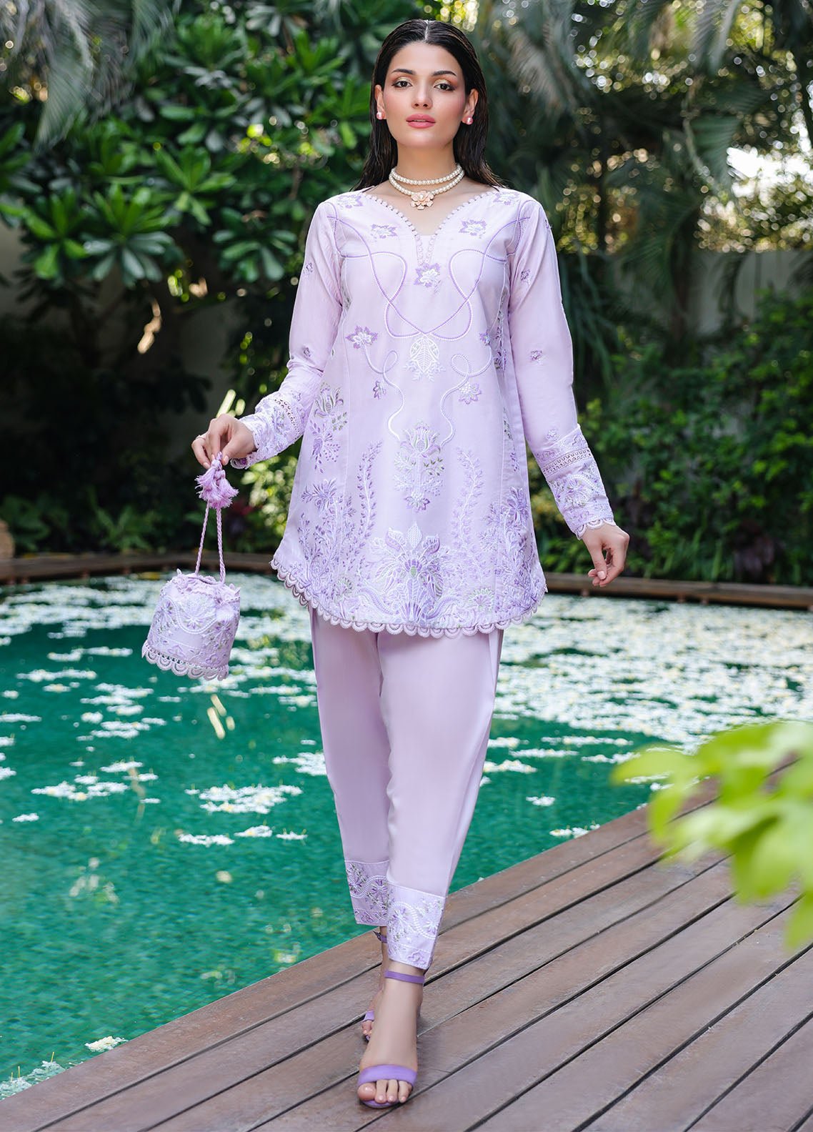 Sahane | Lovent Embroidered Pret 25 | ME23008 Lily-Brand:Sahane-Type:Ladies Clothes-Light Lavender-Lawn-House of Maryam- Buy in UK, USA