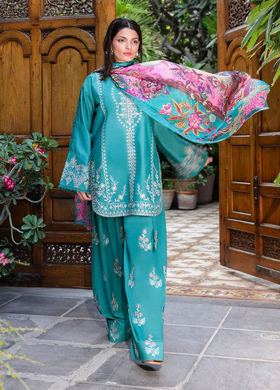 Sahane | Lovent Embroidered Pret 25 | ME23009 Verdelia-Brand:Sahane-Type:Ladies Clothes-Turqiouse-Lawn-House of Maryam- Buy in UK, USA