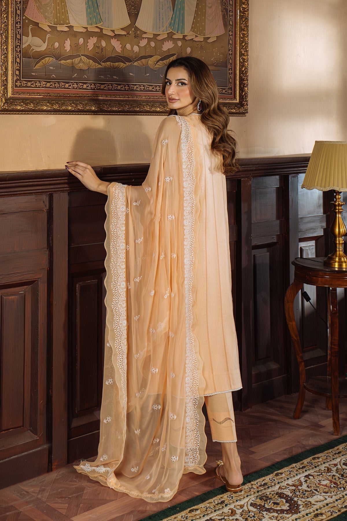 Sahar | Festive Edit Ready to Wear | Apricot Glow - RTW-Brand:Sahar-Type:Ladies Clothes-Peach-Lawn-House of Maryam- Buy in UK, USA