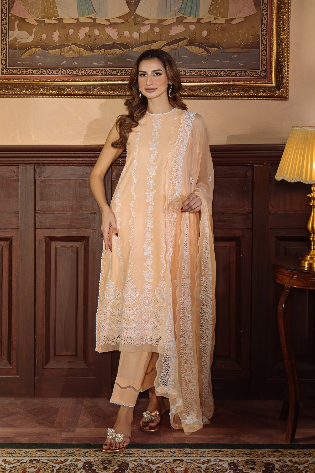 Sahar | Festive Edit Ready to Wear | Apricot Glow - RTW-Brand:Sahar-Type:Ladies Clothes-Peach-Lawn-House of Maryam- Buy in UK, USA