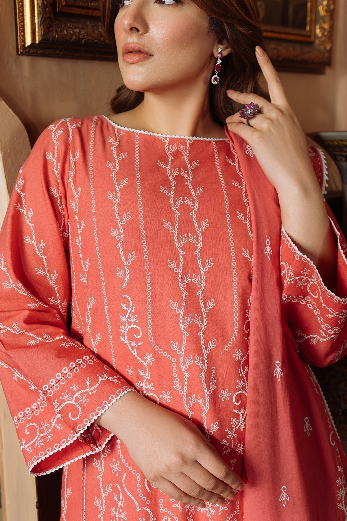 Sahar | Festive Edit Ready to Wear | Gilded Coral - RTW-Brand:Sahar-Type:Ladies Clothes-Coral-Lawn-House of Maryam- Buy in UK, USA