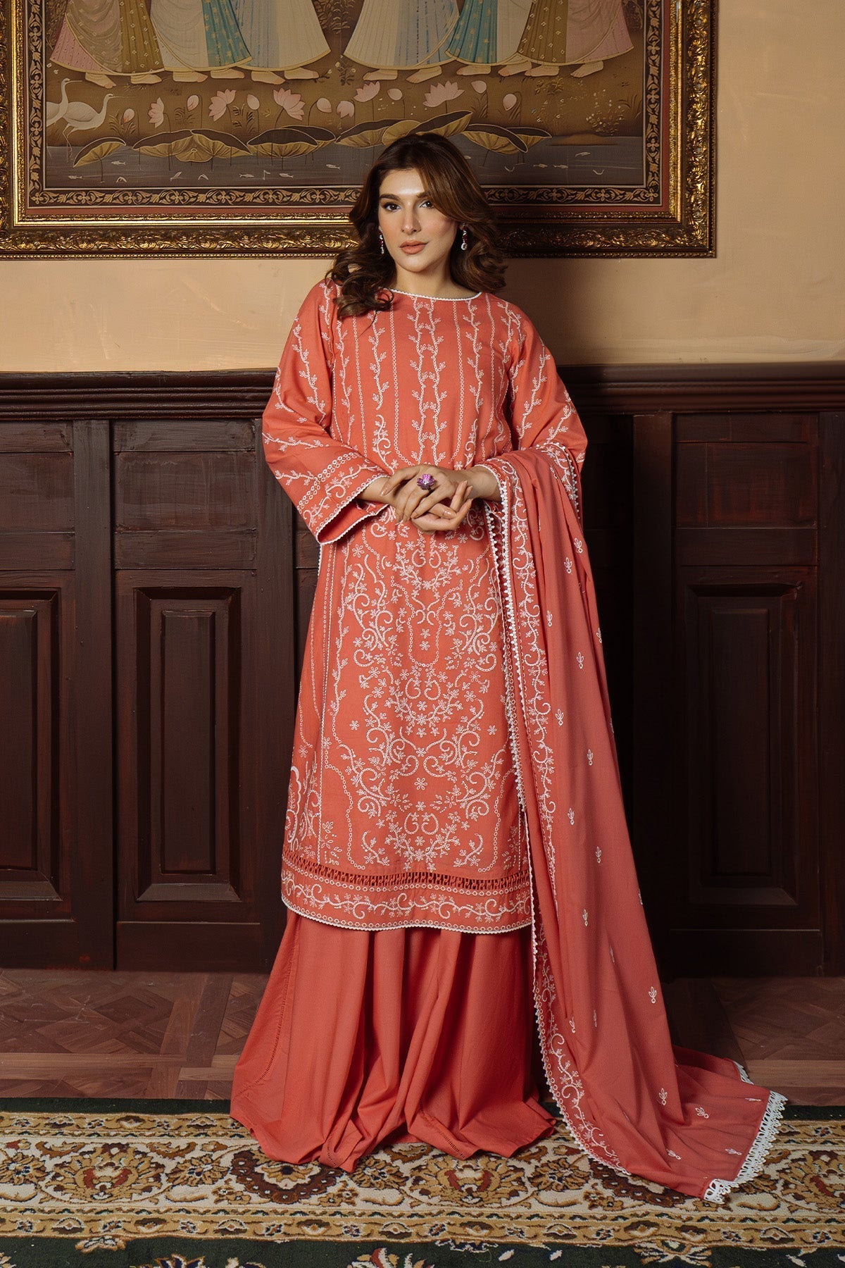 Sahar | Festive Edit Ready to Wear | Gilded Coral - RTW-Brand:Sahar-Type:Ladies Clothes-Coral-Lawn-House of Maryam- Buy in UK, USA