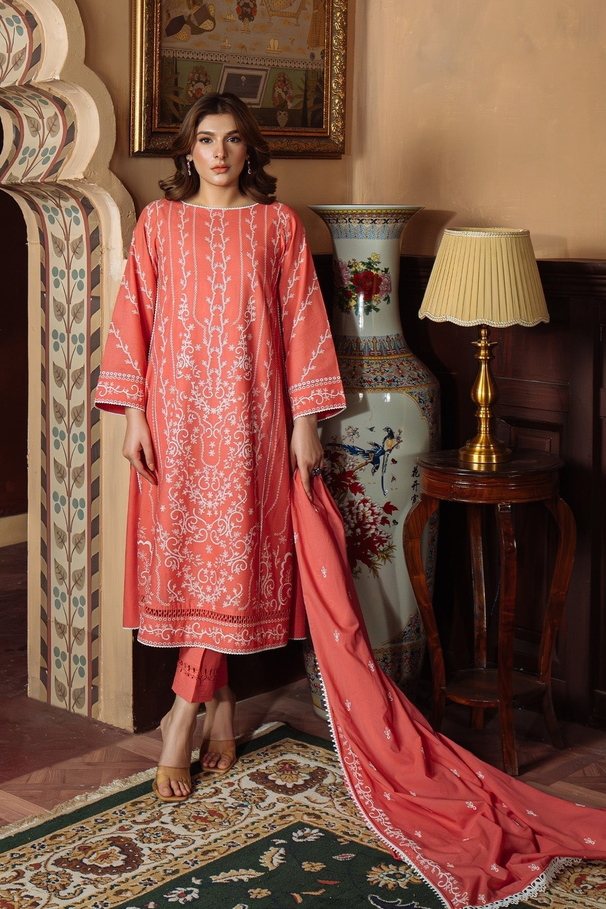 Sahar | Festive Edit Ready to Wear | Gilded Coral - RTW-Brand:Sahar-Type:Ladies Clothes-Coral-Lawn-House of Maryam- Buy in UK, USA