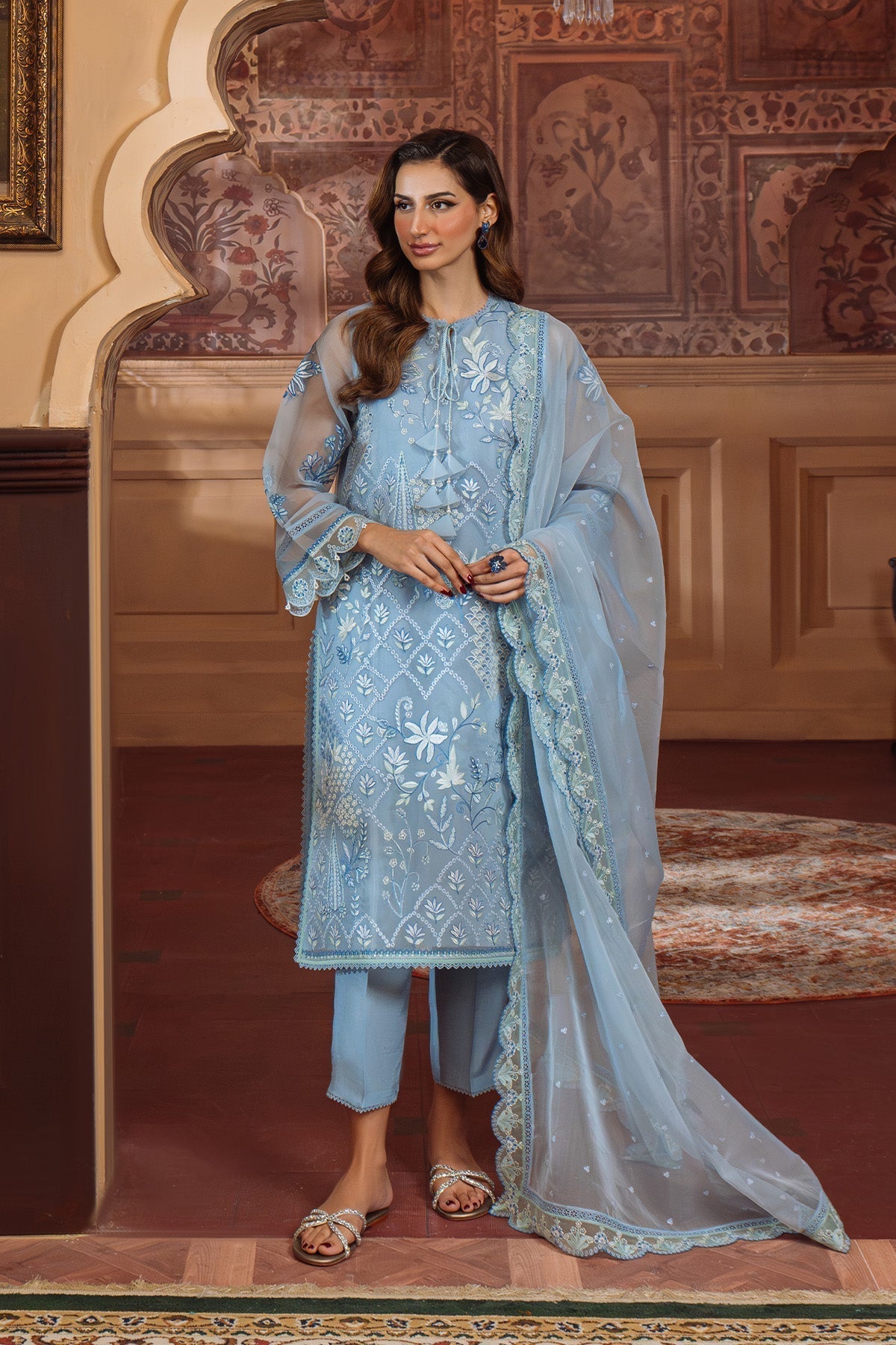 Sahar | Festive Edit Ready to Wear | Glacier Veil - RTW-Brand:Sahar-Type:Ladies Clothes-Sky Blue-Lawn-House of Maryam- Buy in UK, USA