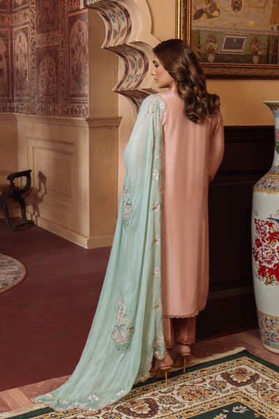 Sahar | Festive Edit Ready to Wear | Majestic Muse - RTW-Brand:Sahar-Type:Ladies Clothes-Peach Pink-Raw Silk-House of Maryam- Buy in UK, USA