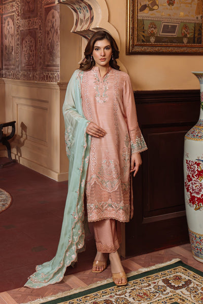 Sahar | Festive Edit Ready to Wear | Majestic Muse - RTW-Brand:Sahar-Type:Ladies Clothes-Peach Pink-Raw Silk-House of Maryam- Buy in UK, USA