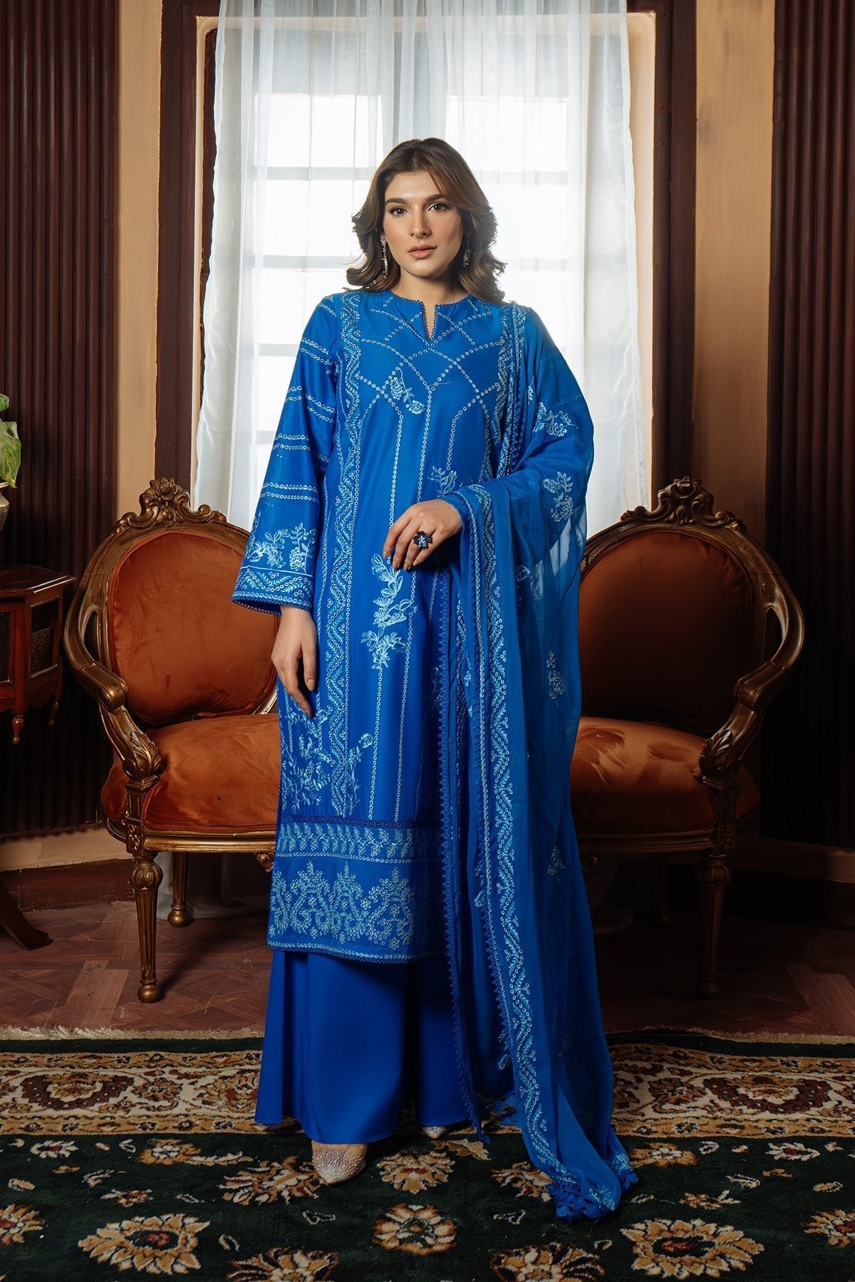 Sahar | Festive Edit Ready to Wear | Moroccan Blue - RTW-Brand:Sahar-Type:Ladies Clothes-Cobalt Blue-Lawn-House of Maryam- Buy in UK, USA