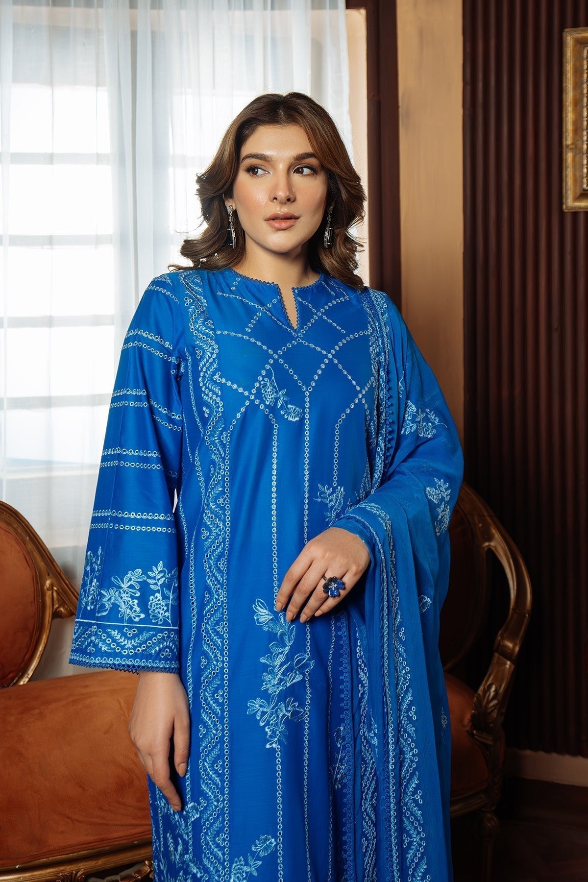 Sahar | Festive Edit Ready to Wear | Moroccan Blue - RTW-Brand:Sahar-Type:Ladies Clothes-Cobalt Blue-Lawn-House of Maryam- Buy in UK, USA