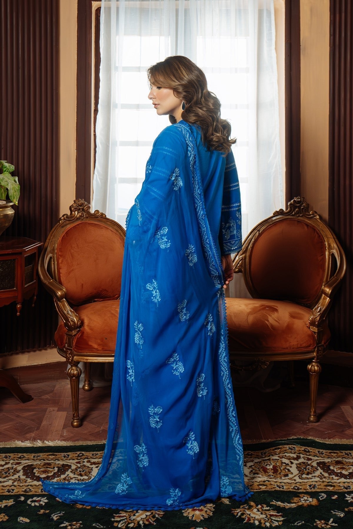 Sahar | Festive Edit Ready to Wear | Moroccan Blue - RTW-Brand:Sahar-Type:Ladies Clothes-Cobalt Blue-Lawn-House of Maryam- Buy in UK, USA