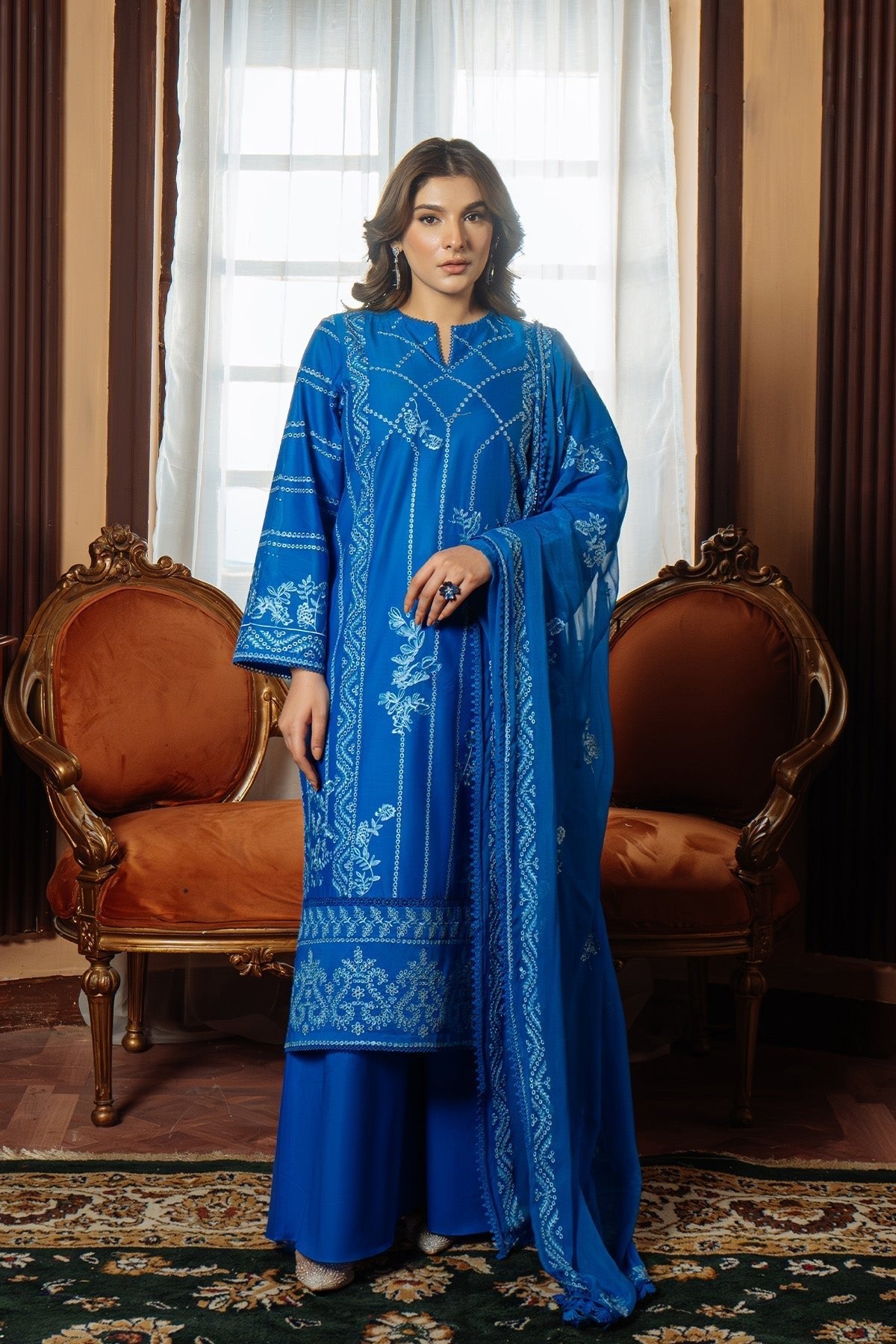 Sahar | Festive Edit Ready to Wear | Moroccan Blue - RTW-Brand:Sahar-Type:Ladies Clothes-Cobalt Blue-Lawn-House of Maryam- Buy in UK, USA