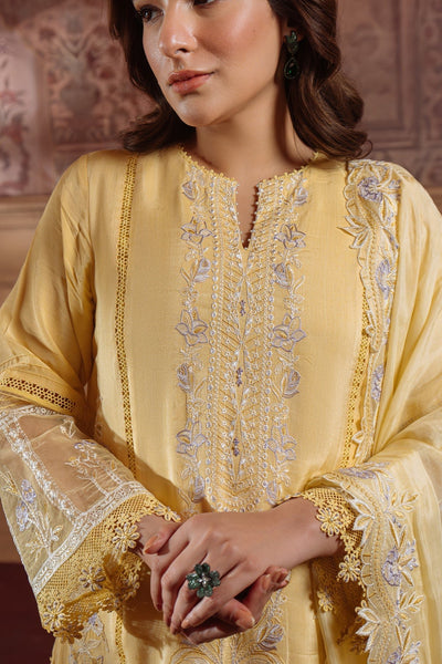 Sahar | Festive Edit Ready to Wear | Pale Primrose - RTW-Brand:Sahar-Type:Ladies Clothes-Yellow-Raw Silk-House of Maryam- Buy in UK, USA