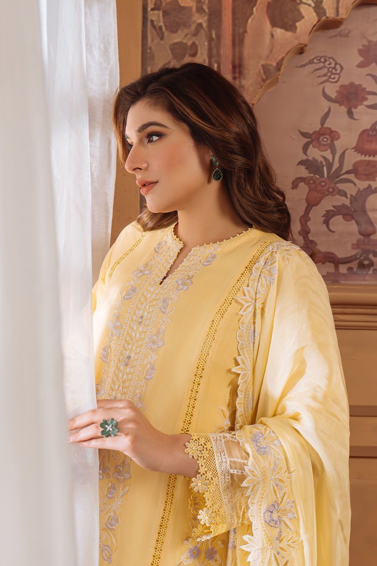 Sahar | Festive Edit Ready to Wear | Pale Primrose - RTW-Brand:Sahar-Type:Ladies Clothes-Yellow-Raw Silk-House of Maryam- Buy in UK, USA