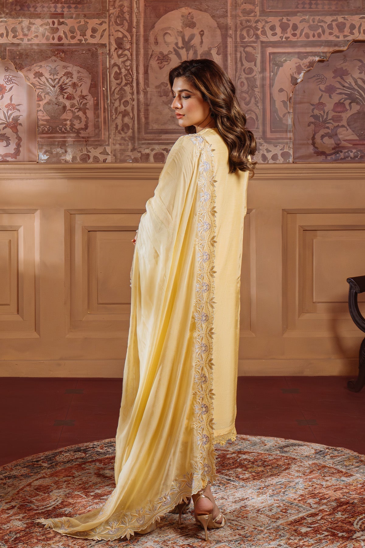 Sahar | Festive Edit Ready to Wear | Pale Primrose - RTW-Brand:Sahar-Type:Ladies Clothes-Yellow-Raw Silk-House of Maryam- Buy in UK, USA
