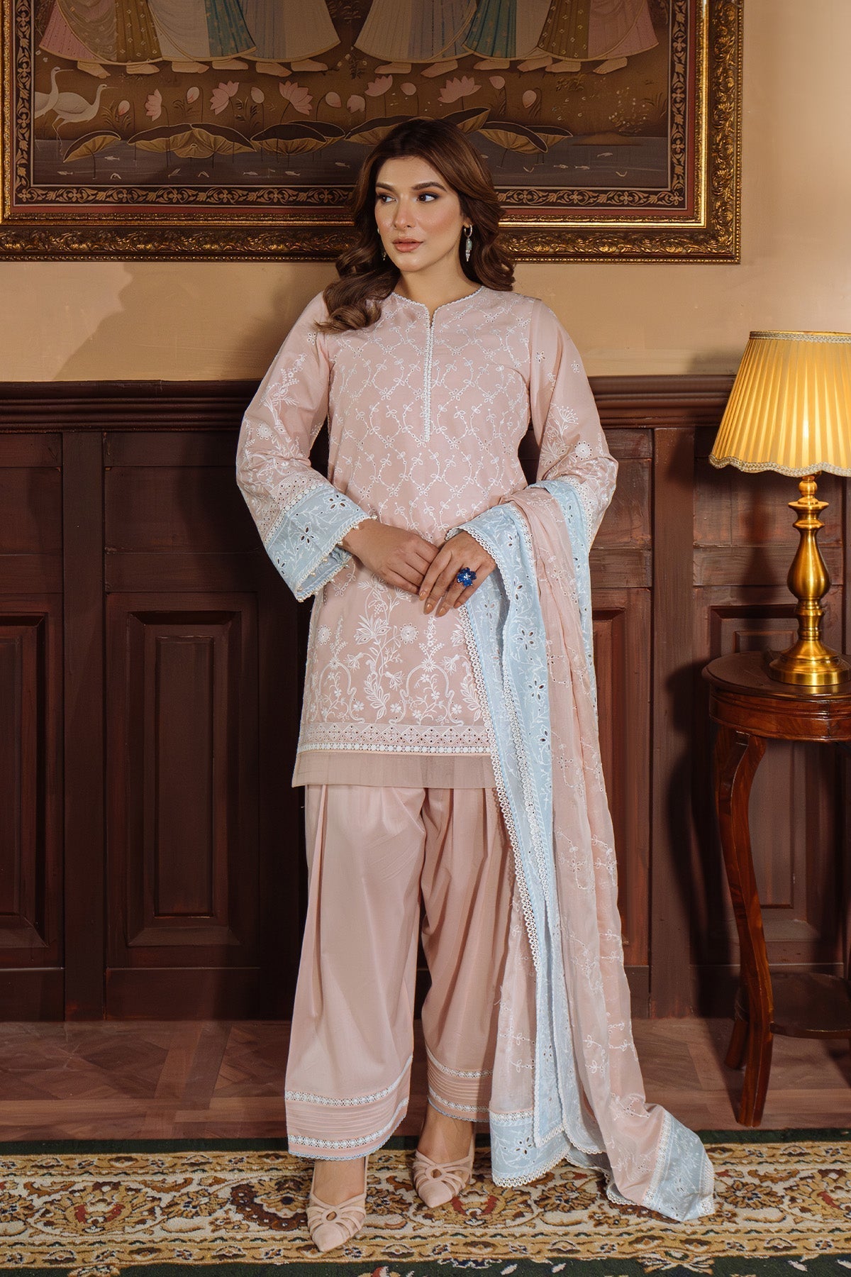 Sahar | Festive Edit Ready to Wear | Pastel Rose - RTW-Brand:Sahar-Type:Ladies Clothes-Blush Pink-Lawn-House of Maryam- Buy in UK, USA