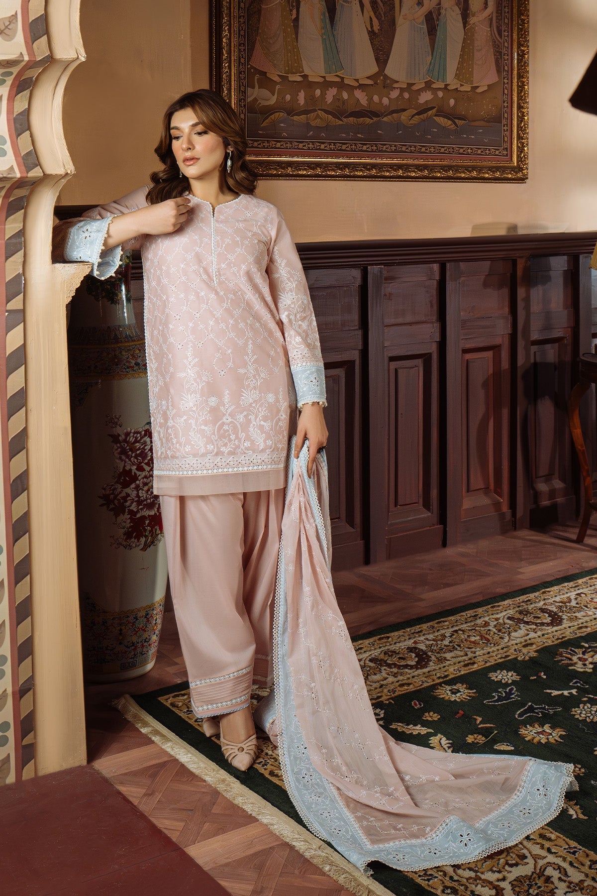 Sahar | Festive Edit Ready to Wear | Pastel Rose - RTW-Brand:Sahar-Type:Ladies Clothes-Blush Pink-Lawn-House of Maryam- Buy in UK, USA