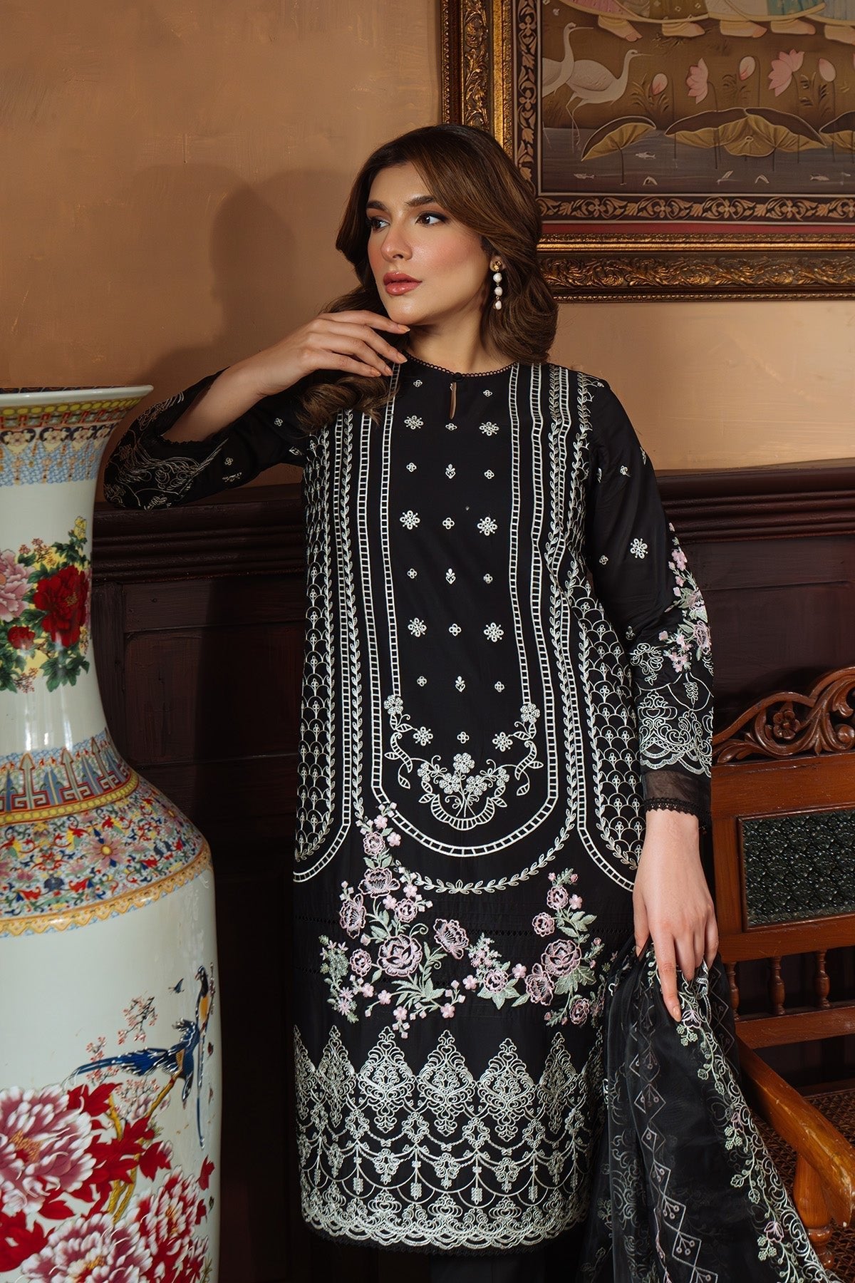 Sahar | Festive Edit Ready to Wear | Raven Poise - RTW-Brand:Sahar-Type:Ladies Clothes-Black-Lawn-House of Maryam- Buy in UK, USA